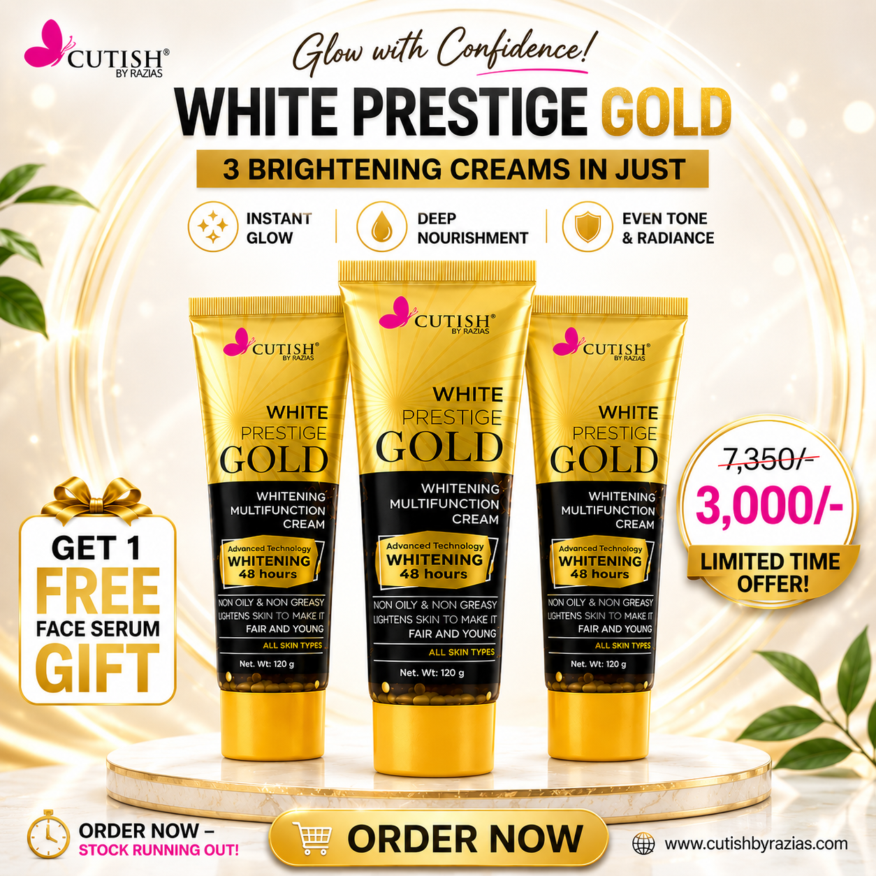 Cutish White Prestige Gold Cream - Pack of 3