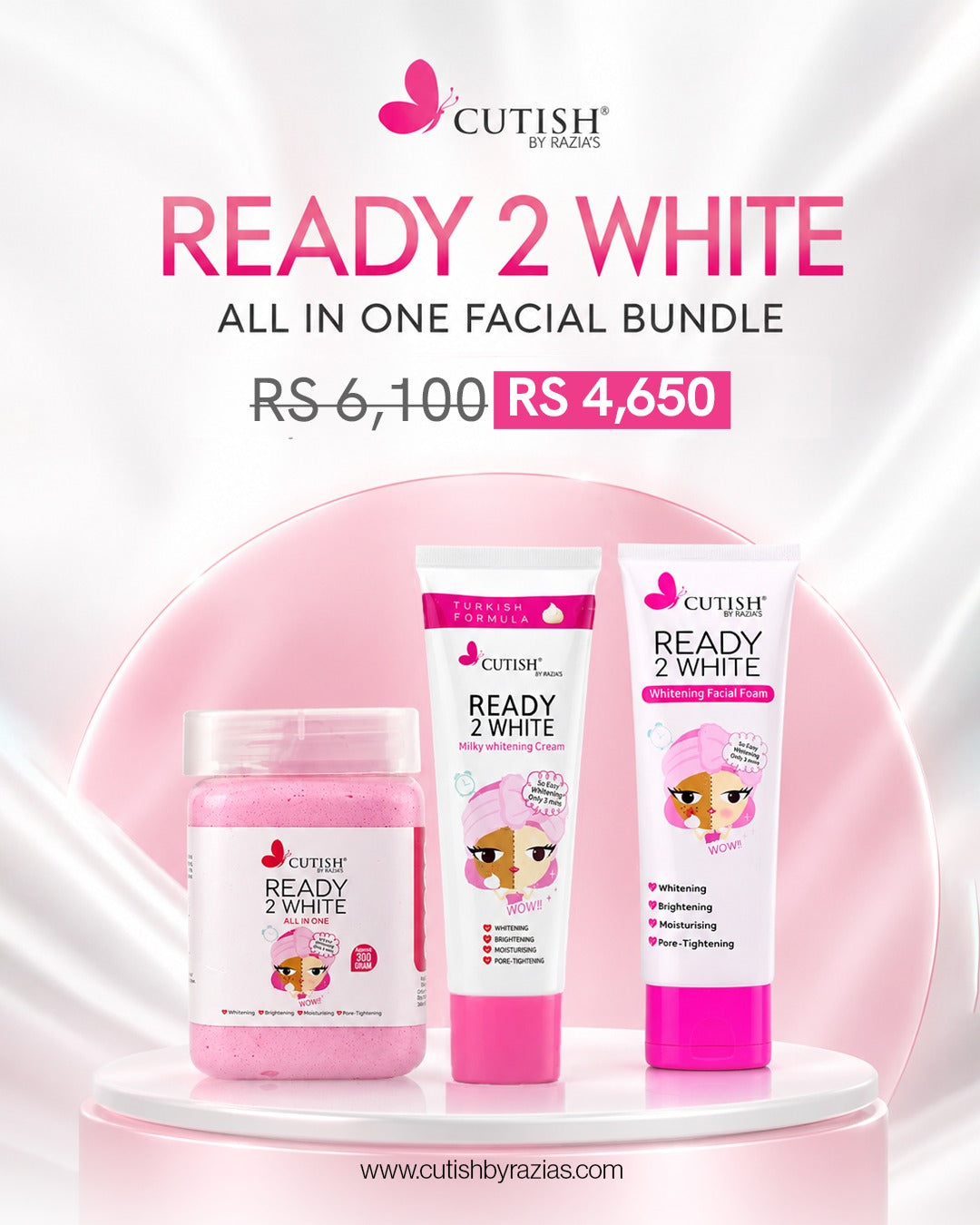 Ready 2 White All In One Facial Jar & Ready 2 White Cream and Face Wash Bundle