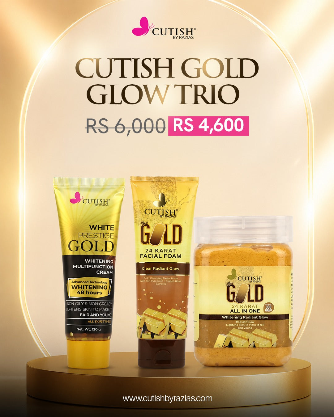 Cutish Gold Glow Trio - Cream + Foam + All in One