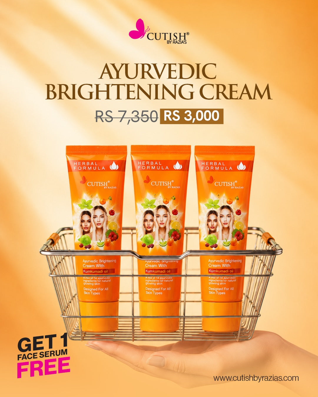 Cutish Ayurvedic Brightening Cream Bundle (3 Creams + FREE Face Serum) ⭐