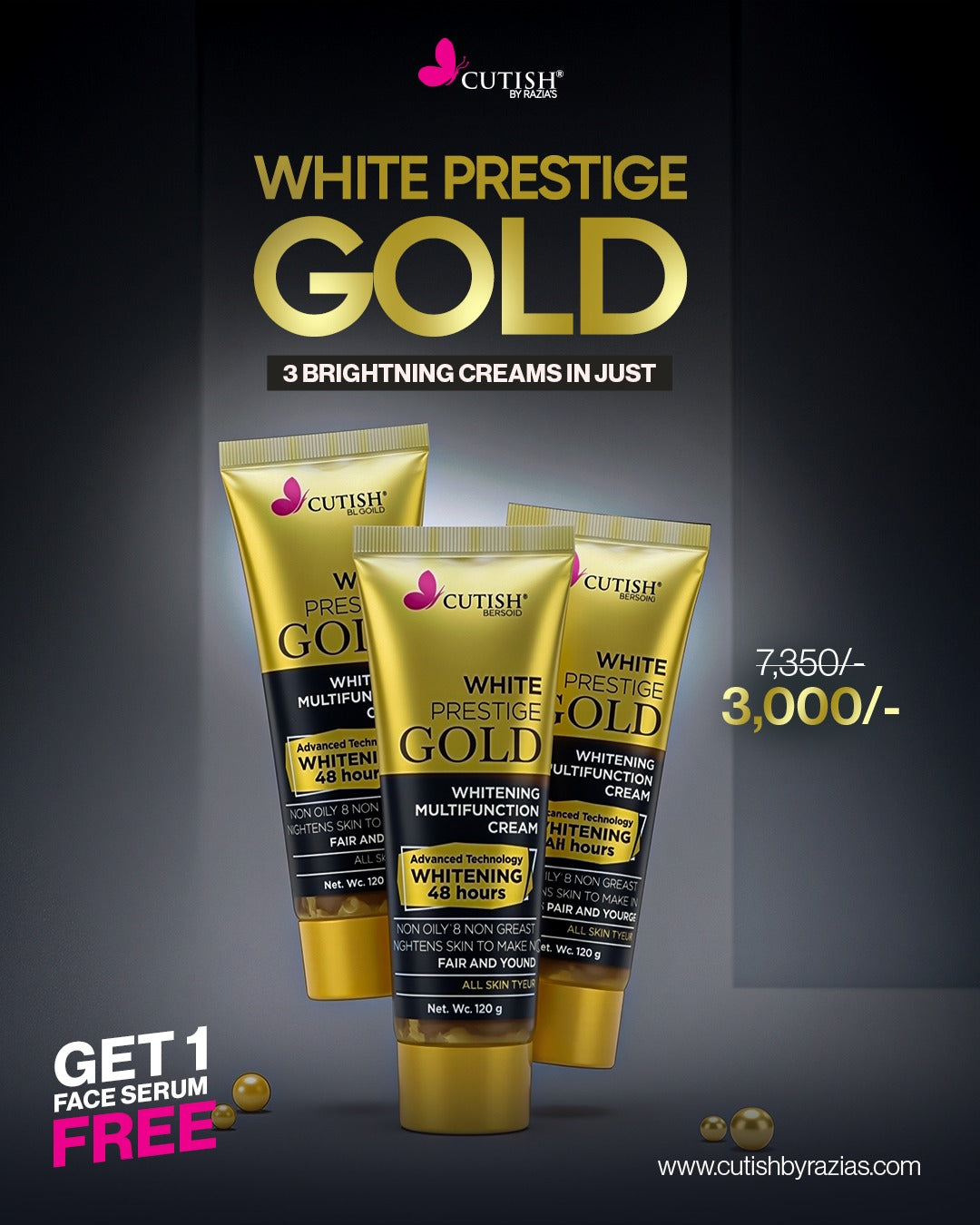 Cutish White Prestige Gold Cream - Pack of 3