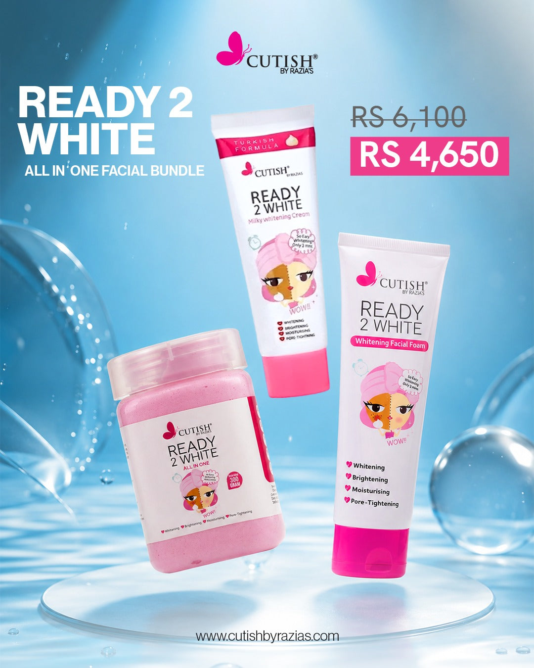 Ready 2 White All In One Facial Jar & Ready 2 White Cream and Face Wash Bundle