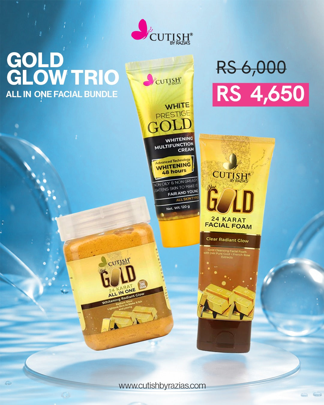 Cutish Gold Glow Trio - Cream + Foam + All in One