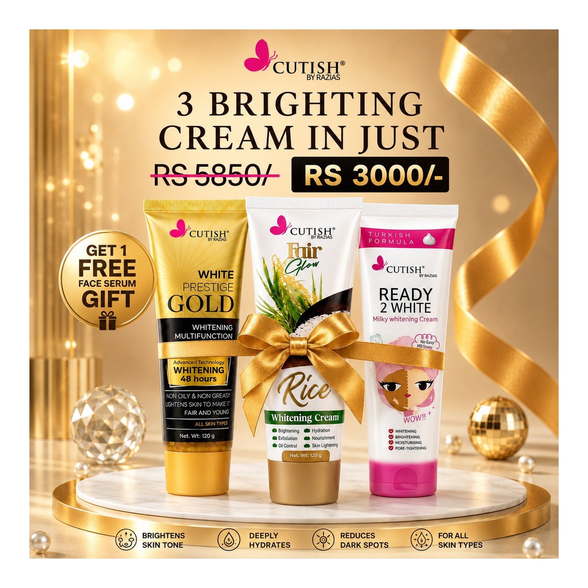 White Prestige Gold + Fair Glow Rice + Ready 2 White + Free Face Serum Gift