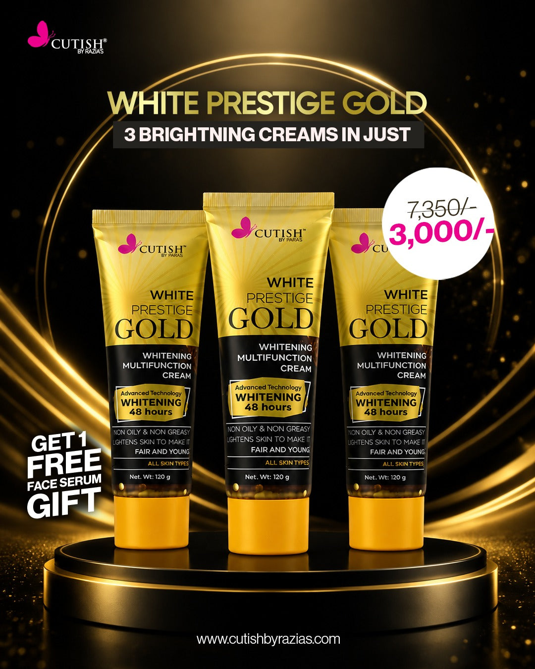 Cutish White Prestige Gold Cream - Pack of 3