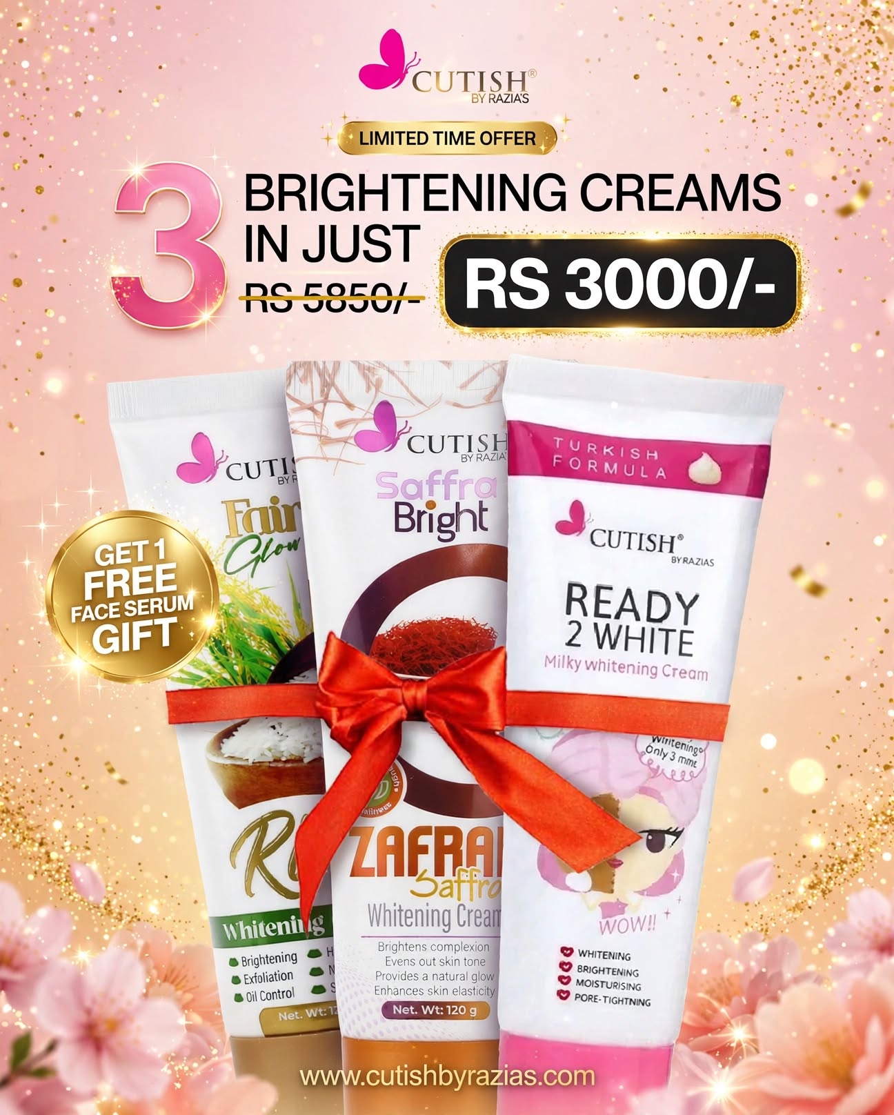 Rice, Saffron & Milky Whitening Cutish 3 Creams Brightening Deal